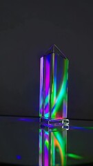 Poster - Colorful light reflections on glass prism in motion capturing vibrant spectra