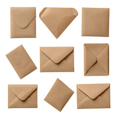 Aufkleber - A collection of brown kraft paper envelopes in different states including sealed open and one containing a blank sheet of paper displayed against a clean transparent background