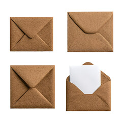 Aufkleber - A collection of brown envelopes in different states   sealed opened and one with a white paper slipping out displayed on a clean white transparent background