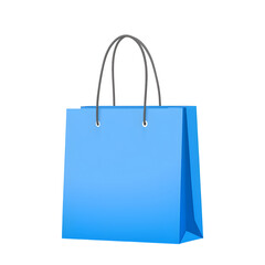Fototapete - A contemporary minimalist 3D of a blue paper shopping bag with a clean streamlined design isolated on a white transparent background