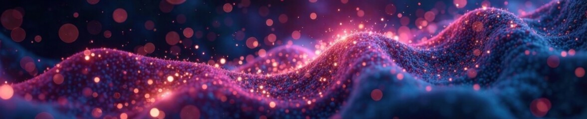 Cosmic particles intertwined with a mesh of digital fibers, particles, futurism
