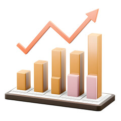 Aufkleber - This 3D bar graph with an upward pointing arrow represents positive trends market growth and successful data analysis and visualization