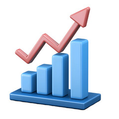 Aufkleber - A sleek and modern 3D bar graph with an upward trending arrow representing financial progress and growth over time