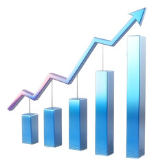 Aufkleber - A smooth and futuristic 3D bar chart with a dynamic rising arrow illustrating market progress and analytics floating on a white transparent background