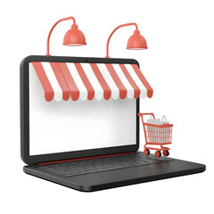 Aufkleber - A sleek 3D laptop device with a blank screen reimagined as a virtual storefront for convenient online shopping experiences floating on a white transparent background