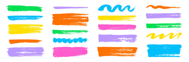 Aufkleber - Brush texture stroke pencil color underline highlight. Marker pen highlight stroke. Vector hand drawn brush underline element set for accent, crayon texture emphasis effect. Chalk vector illustration