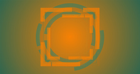 Poster - Digital square abstract interface. Futuristic digital interface featuring overlapping square and circular elements in shades of orange and green.