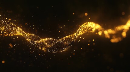 Poster - Golden Sparkle Wave with Bokeh Effect on Dark Background