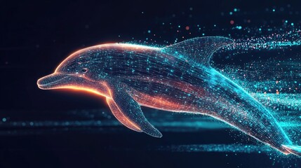Poster - Futuristic Dolphin in Digital Environment with Neon Light Effects