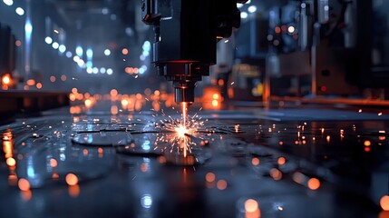 Poster - High-Precision Laser Cutting Machine Generating Sparks in Factory