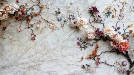 Poster - Elegant floral arrangement on marble aesthetic nature design for a decorative environment