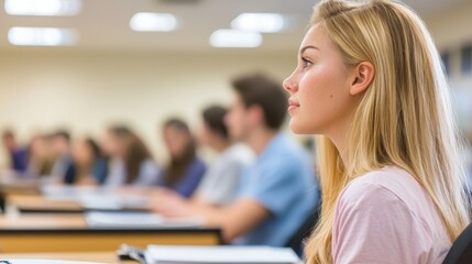 Poster - serious young student engaged in classroom learning environment