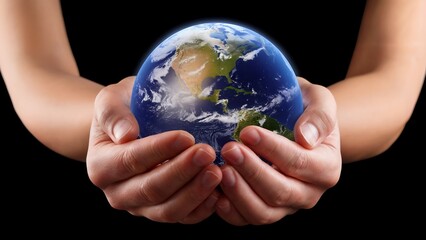 Wall Mural - Hands gently holding the Earth, symbolizing care, sustainability, and global responsibility