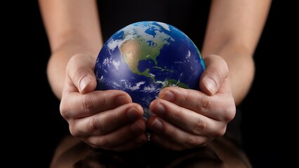 Wall Mural - Hands gently holding the Earth, symbolizing care, sustainability, and global responsibility