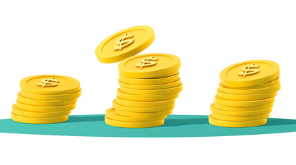 Fototapete - A visually striking 3D depicting several stacks of shiny golden coins representing the concept of financial security wealth accumulation and successful investment strategies