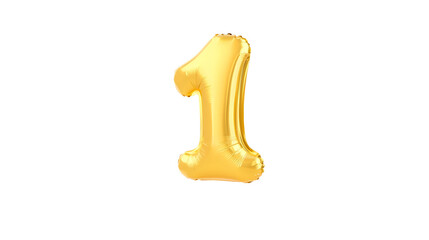 Fototapete - A and striking gold foil balloon in the shape of the number 1 floating against a dark background with dynamic lighting and reflections
