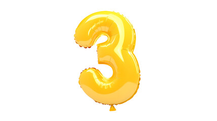 Poster - Shiny metallic gold foil balloon in the shape of the number 3 with a smooth reflective surface and a 3D effect against a clean minimalist background