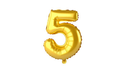 Aufkleber - A vibrant metallic golden foil balloon in the shape of the number 5 floats independently against a transparent background creating a captivating and sophisticated visual display