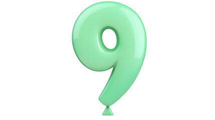 Fototapete - Vibrant green helium balloon in the shape of the number 9 with a glossy reflective finish and a 3D effect