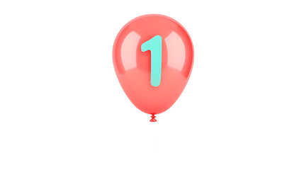 Leinwandbilder - A 3D rendering of a smooth polished red number 1 foil balloon floating effortlessly against a transparent background with a soft shadow effect