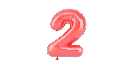 Leinwandbilder - A vibrant metallic red foil balloon shaped like the number 2 floating independently with a reflective surface and soft highlights and shadows for a 3D effect against a clean transparent background