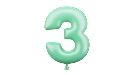 Fototapete - A glossy floating green balloon in the shape of the number 3 with a smooth reflective surface against a minimalist black background
