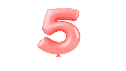Leinwandbilder - A floating shiny red metallic foil balloon in the shape of the number 5 with a 3D effect and a smooth reflective surface against a plain white background