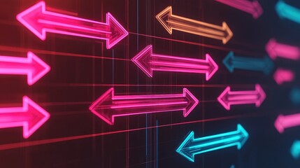 Poster - A vibrant display of neon arrows in various colors, creating a dynamic, modern visual effect against a dark background.