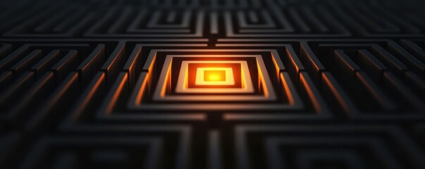 Poster - A glowing orange square is centered within a maze of dark, textured lines, creating a striking contrast and a sense of depth.