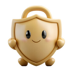 Poster - A cheerful and inviting shield shaped security icon with a simple expressive face conveying a sense of protection and safety