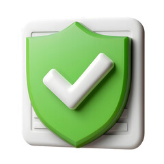 Fototapete - A professional 3D icon depicting a floating green shield with a prominent white checkmark symbolizing compliance security and verification