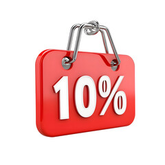 Fototapete - Closeup of a glossy reflective 10 discount price tag icon with chrome metal accents and smooth curved edges isolated on a white transparent background