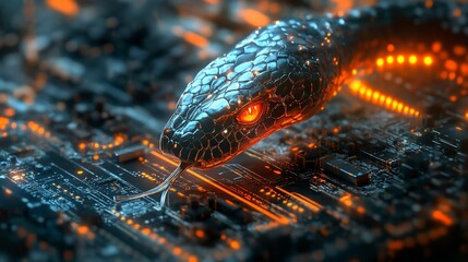 Aufkleber - Cybernetic Serpent: A fusion of reptile and advanced technology depiction