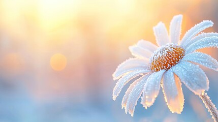 Aufkleber - Macro flowers landscapes concept. A delicate flower adorned with frost, capturing the beauty of winter mornings.
