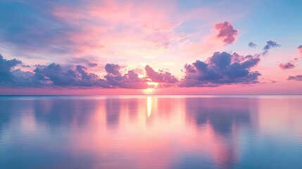 Poster - Lakeside sunset landscapes idea. Breathtaking sunset over calm waters with vibrant colors reflecting on the surface.