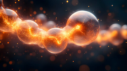 Poster - Glowing, connected orbs float in a dark space, illuminated by internal sparks. An abstract display of light and energy