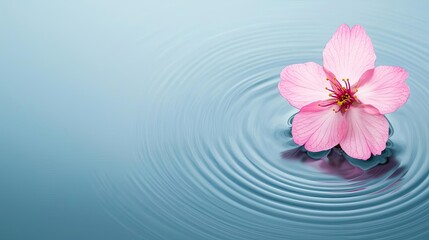 Poster - Macro flowers landscapes concept. A serene pink flower floating on calm water, creating gentle ripples in tranquility.