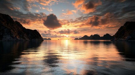 Wall Mural - serene sunset reflection tranquil waters nature scene scenic landscape peaceful view natural beauty