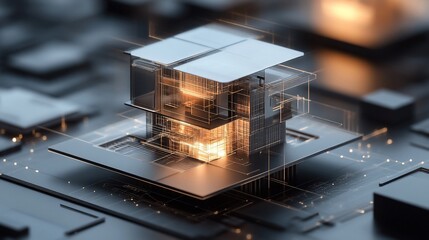 Poster - Abstract Futuristic Technology Structure with Glowing Lines and Layers