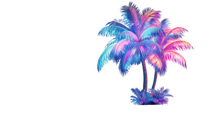 Poster - Two vibrant palm trees with neon colors on transparent background