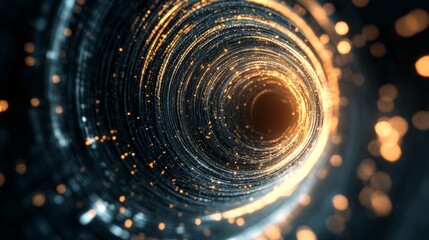Fototapete - Abstract glowing tunnel with swirling lights, futuristic digital concept