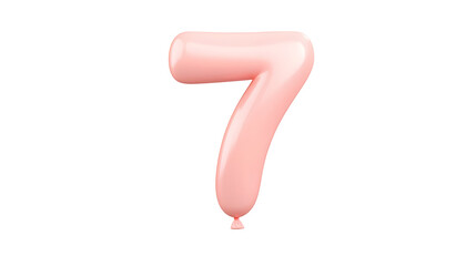 Fototapete - A 3D rendered image of a glossy floating red number 7 balloon with a soft shadow effect on a transparent background