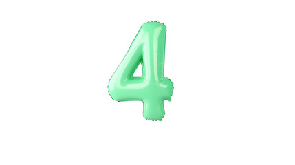 Leinwandbilder - A floating shiny green metallic foil balloon in the shape of the number 4 with a smooth reflective surface and a 3D appearance