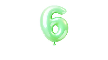Aufkleber - A shiny metallic green number 6 foil balloon with a glossy three dimensional appearance floating effortlessly in a transparent background