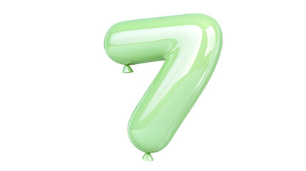 Aufkleber - A 3D rendering of a vibrant green number 7 foil balloon with a smooth polished surface and highlights floating with a soft shadow effect against a transparent background