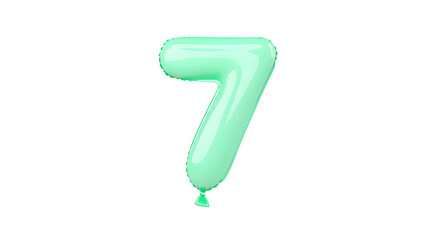 Fototapete - A glossy three dimensional metallic green number 7 foil balloon floating in mid air with reflections and smooth lighting