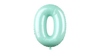 Fototapete - A 3D rendering of a mint green foil balloon in the shape of the number 0 with a smooth polished surface and highlights appearing to float with a soft shadow effect against a black background