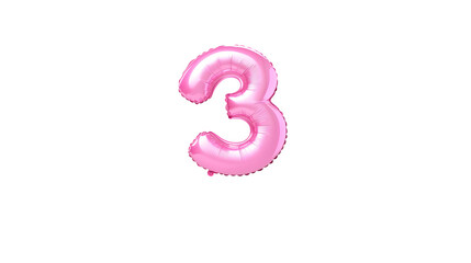 Fototapete - Vibrant pink metallic number 3 foil balloon floating in mid air with smooth lighting and reflections creating a glossy three dimensional appearance