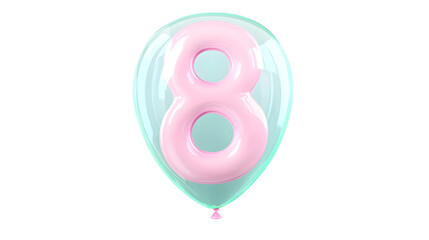 Leinwandbilder - Metallic pink number 8 foil balloon with a glossy three dimensional appearance floating in a minimalist transparent setting with reflections and smooth lighting