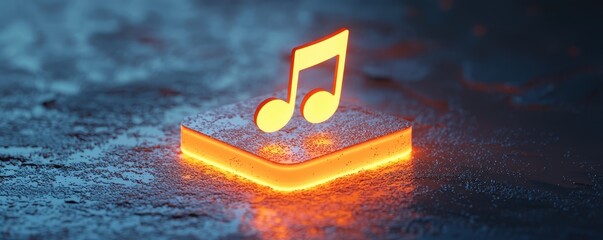 Poster - Dynamic music symbol illuminated on wet surface digital art vibrant environment close-up view